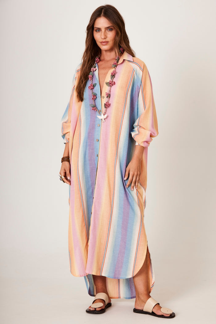 Chemise Amplo Com Mangas Raglan Listrado Colorido Yacamim P10