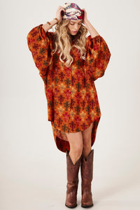 Chemise Ampla Laranja Escuro Estampado Yacamim M9