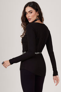 Blusa Básica Canelada Preta Yacamim B15