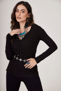 Blusa Básica Canelada Preta Yacamim B15