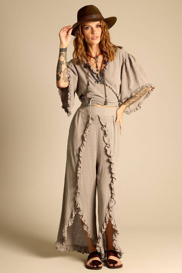 Calça De Cintura Alta Com Babadinhos Em Tom De Verde Yacamim A9