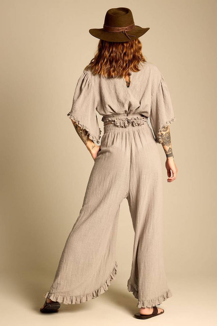 Calça De Cintura Alta Com Babadinhos Em Tom De Verde Yacamim A9