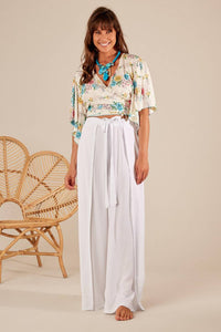 Calça Pantalona Com Sobreposto Na Frente Branco Yacamim A5