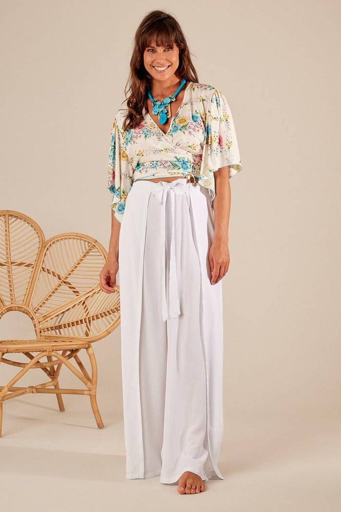 Calça Pantalona Com Sobreposto Na Frente Branco Yacamim A5