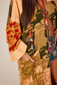 Kimono Longo Laranja Patchwork Yacamim J10