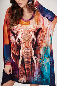 Bata Ampla Com Estampa De Elefante Com Pedrinhas Yacamim B13