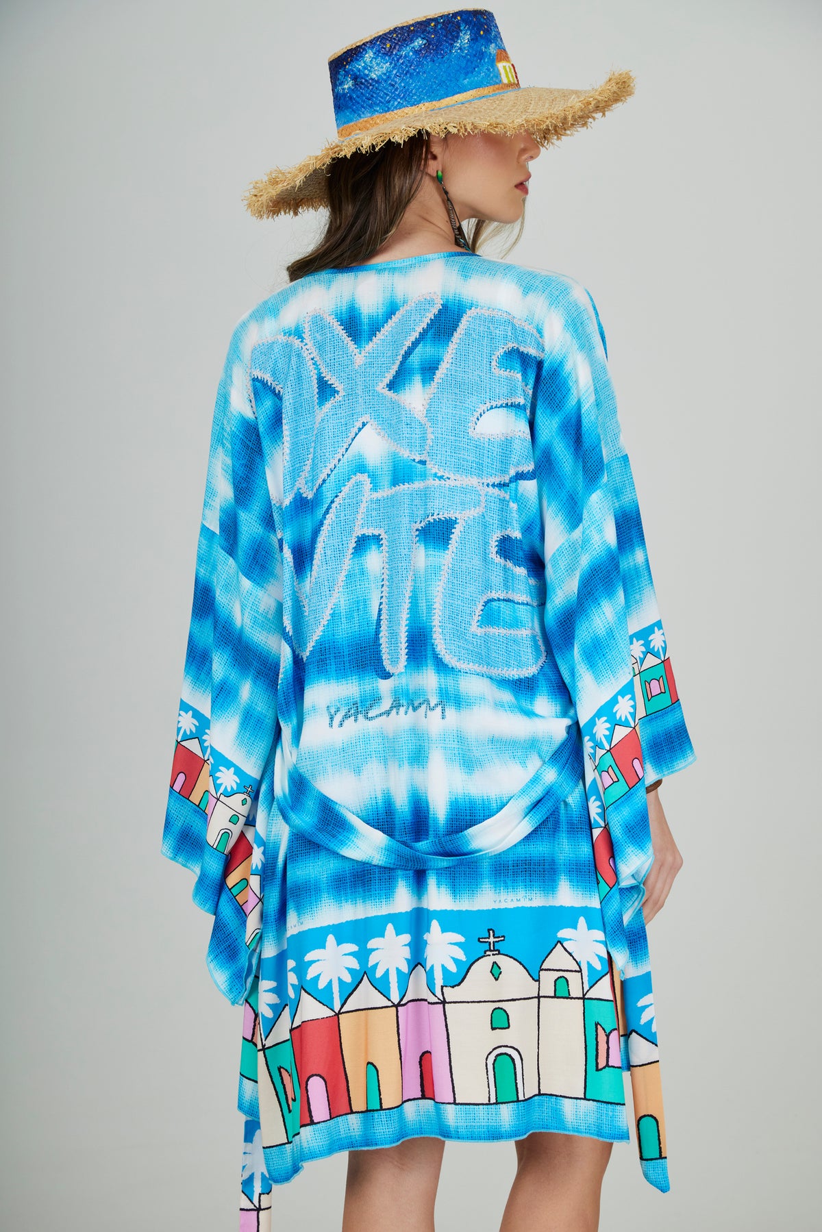 Kimono Curto Azul Estampado Coleção Bahêa Yacamim R6