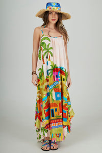 Vestido Midi Alças Reguláveis Bege Estampado Coleção Bahêa Yacamim R7