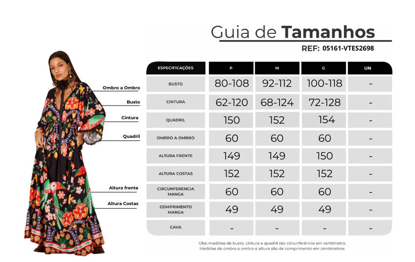 Vestido Longo Com Decote Em V Cavado Preto Estampado Yacamim C11