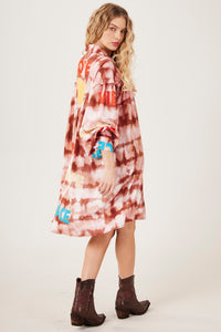 Chemise Ampla Marrom Estampa Tie Dye Digital Yacamim L2