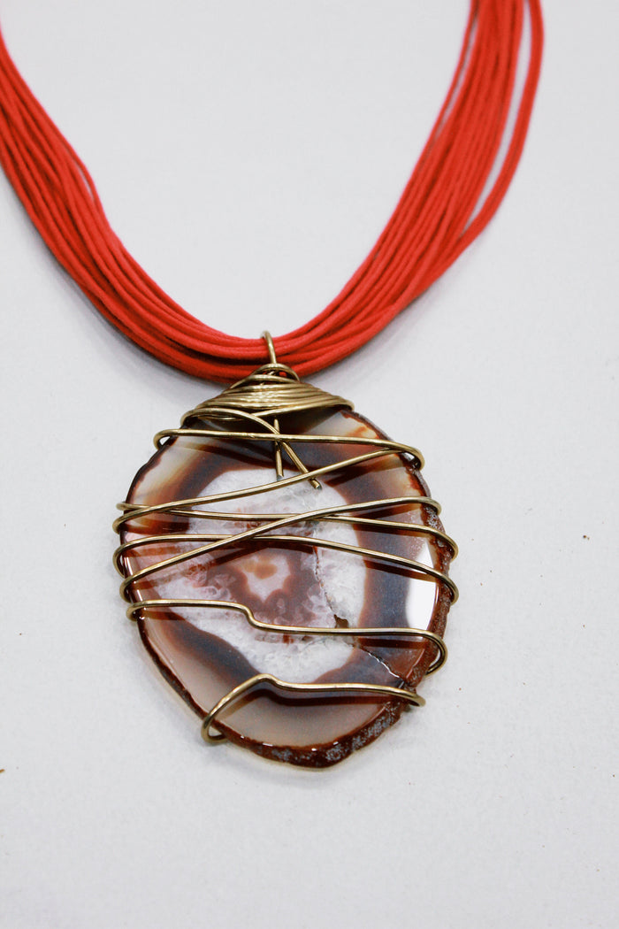 Colar Artesanal Longo Com Pedra Ágata Yacamim #541