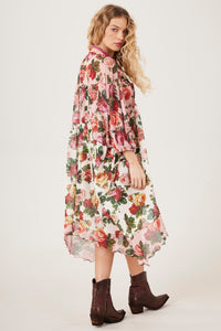 Vestido Curto De Tule Manga 3/8 Rosa Patchwork Yacamim E5