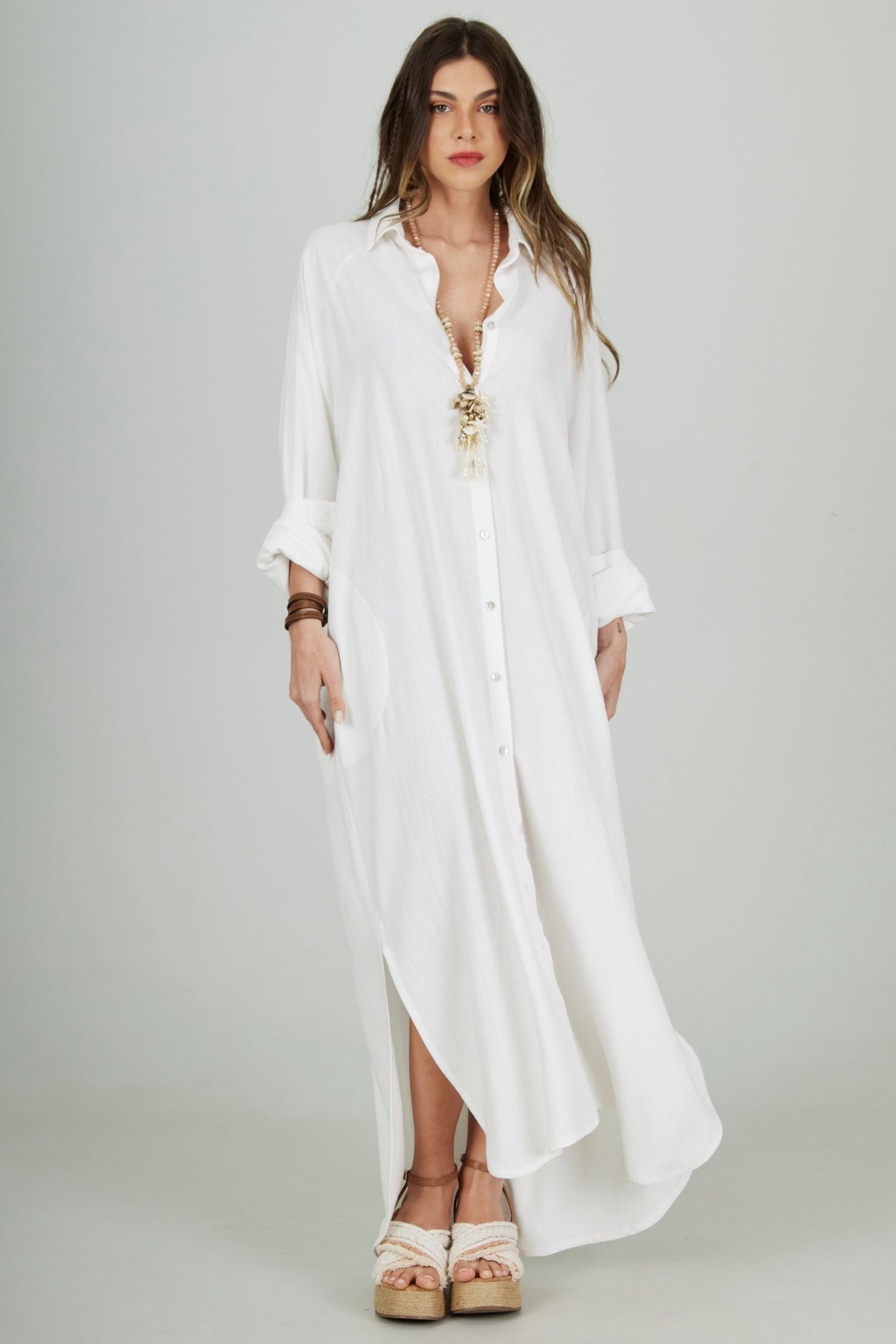 Chemise Longa De Viscolinho Off White Yacamim P3