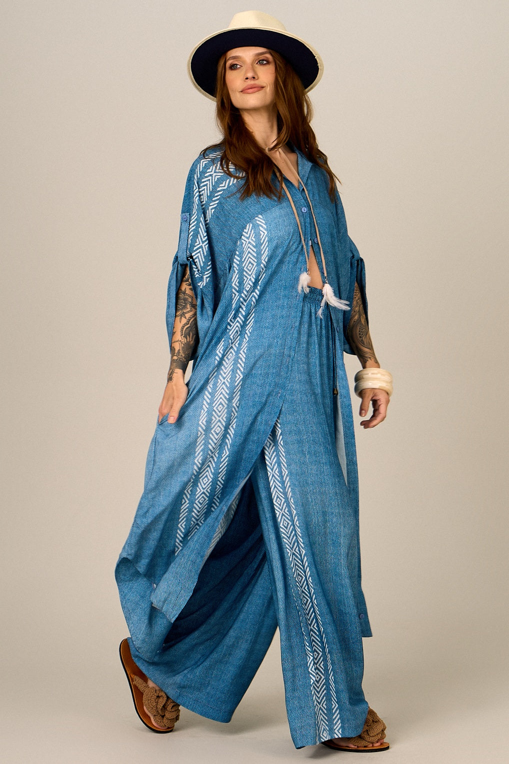 Chemise Midi Amplo Azul Estampado Yacamim A40