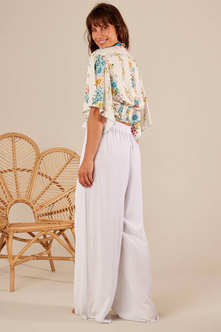 Calça Pantalona Com Sobreposto Na Frente Branco Yacamim A5