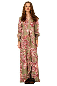 Vestido Longo Verde Estampa Paisley Yacamim D14