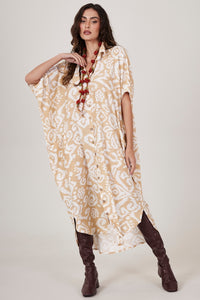 Chemise Midi Botões Mostarda Estampado Yacamim L6