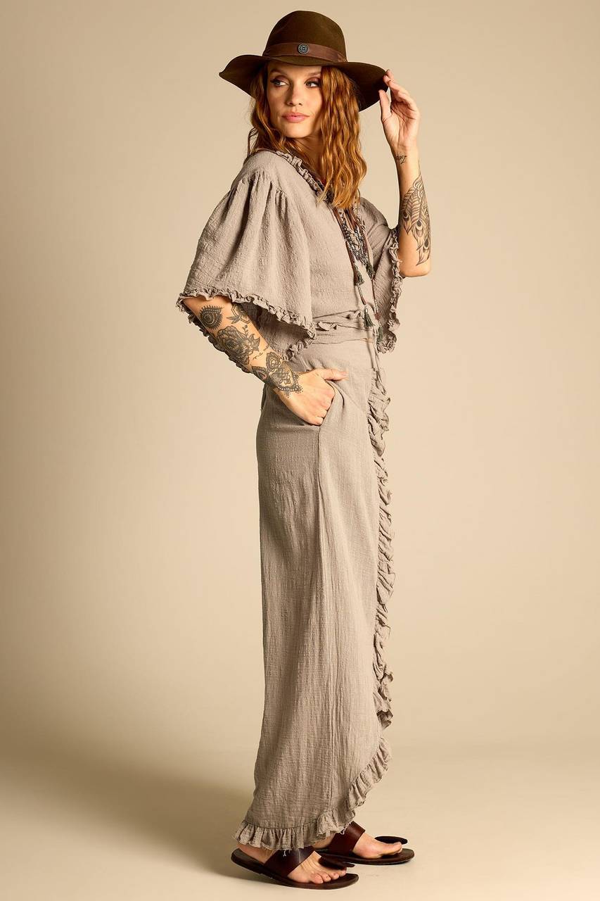 Calça De Cintura Alta Com Babadinhos Em Tom De Verde Yacamim A9