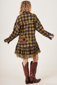 Camisa Alongada Verde Musgo Xadrez Yacamim K8