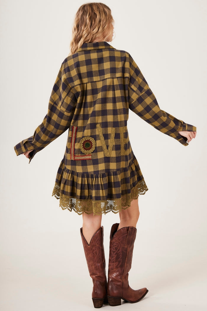 Camisa Alongada Verde Musgo Xadrez Yacamim K8