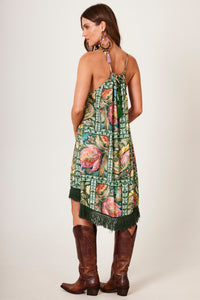 Vestido Curto Mullet Verde Estampa Geométrica Yacamim C8