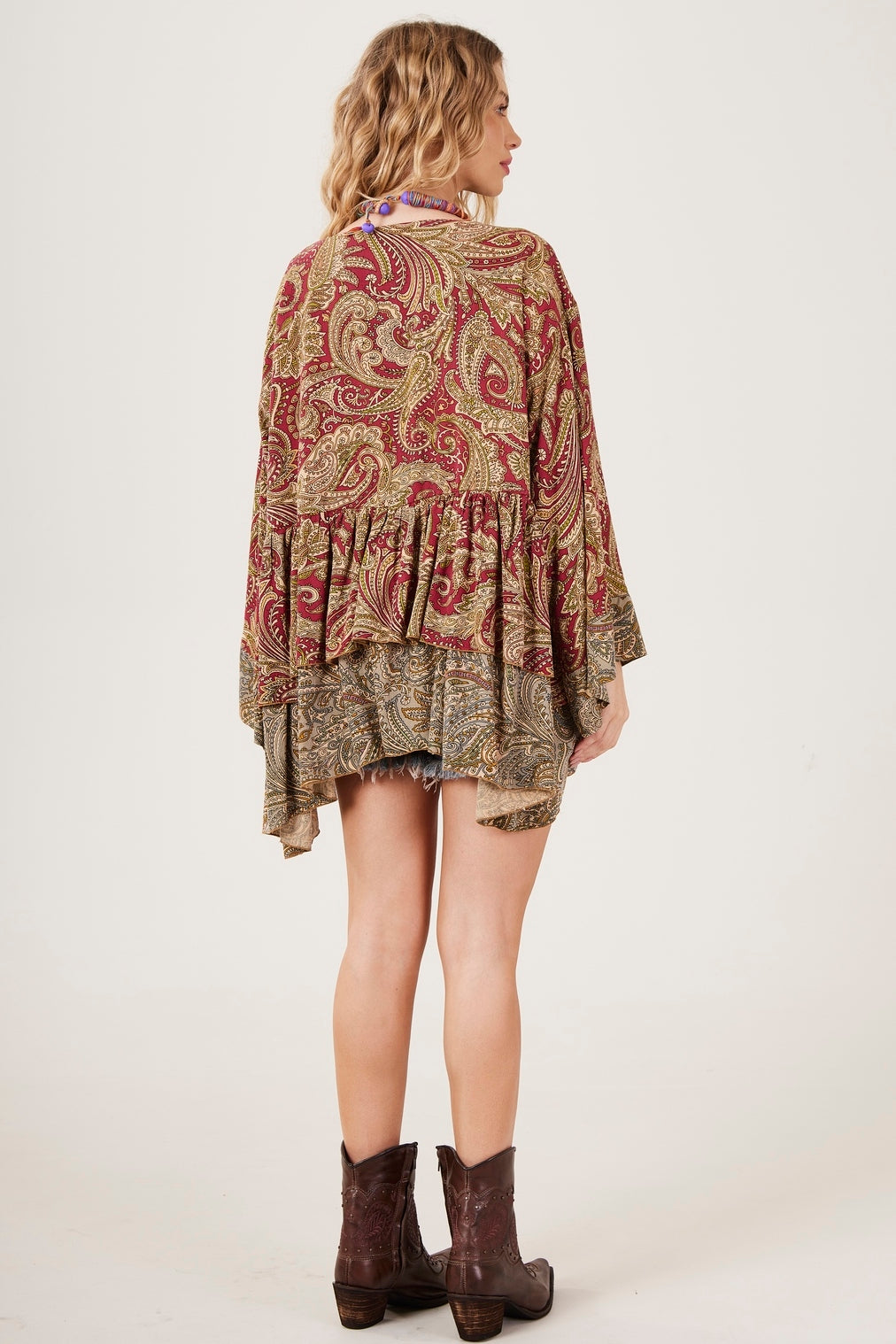 Bata Ampla Marsala Cashmere Patchwork Yacamim B31