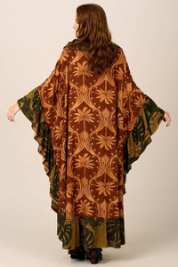 Kaftan Longo Amplo Marrom E Verde Escuro Patchwork Yacamim J1