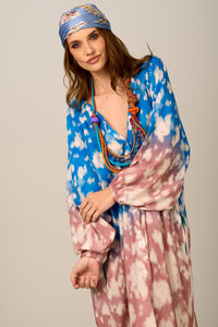 Chemise Longa Ampla Azul Rosê E Verde Degradê Yacamim N5