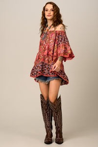 Bata Ampla Rosa Estampado Patchwork Yacamim B25