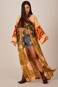 Kimono Longo Laranja Patchwork Yacamim J10