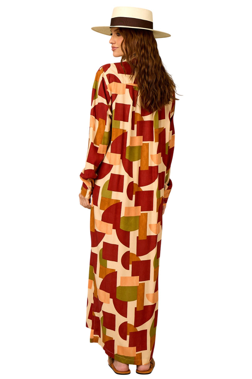 Chemise Longa Ampla Estampa Geométrica Yacamim N4