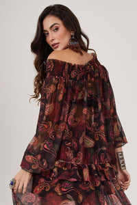 Bata De Tule Ciganinha Preta Estampa Cashmere Yacamim A21