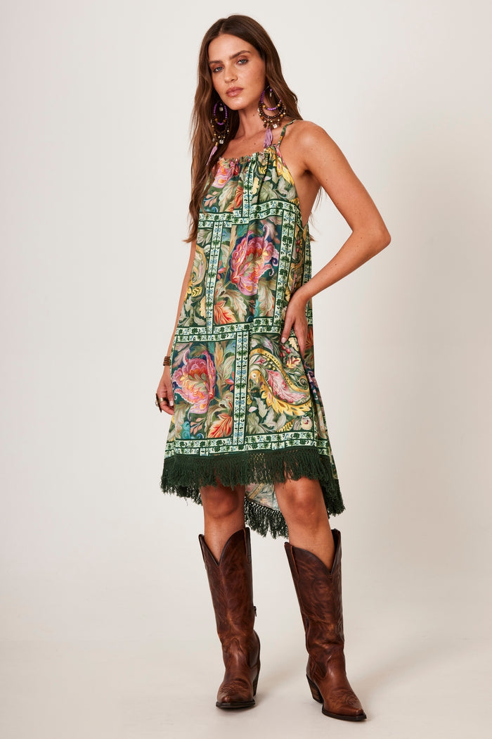 Vestido Curto Mullet Verde Estampa Geométrica Yacamim C8