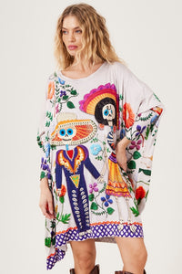 Bata Ampla Cinza Claro Com Pedrinhas Caveiras Yacamim B18 Mex