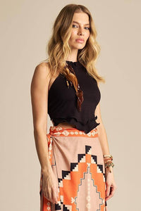 Cropped Lenço De Amarração Nas  Costas Preto Yacamim A34