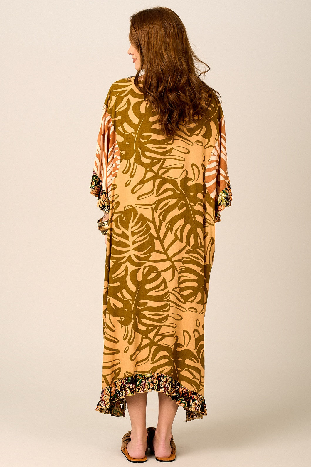 Kaftan Midi Amplo Mostarda Patchwork Yacamim J6