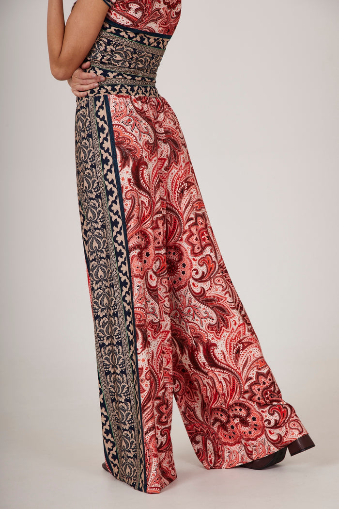 Calça Pantalona Estampa Cashmere Yacamim A26