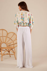 Calça Pantalona Com Sobreposto Na Frente Branco Yacamim A5