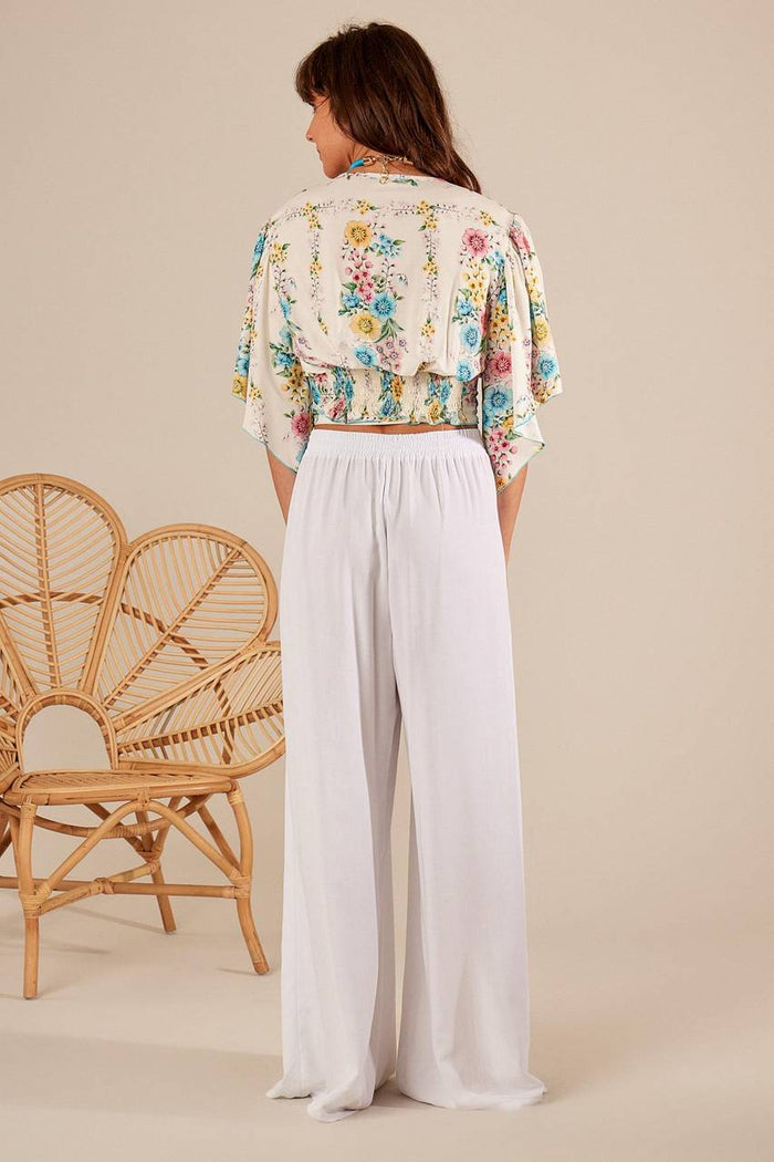 Calça Pantalona Com Sobreposto Na Frente Branco Yacamim A5