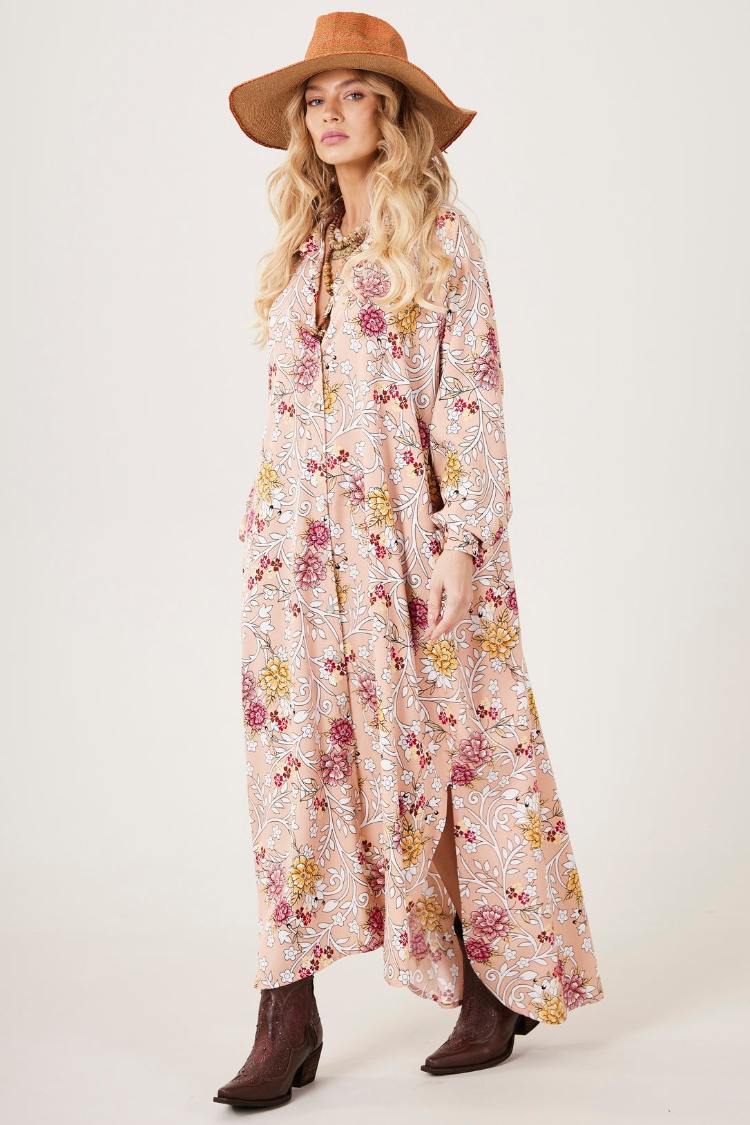 Chemise Longo Amplo Rosé Estampado Yacamim P8