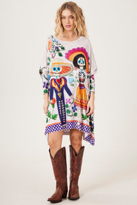 Bata Ampla Cinza Claro Com Pedrinhas Caveiras Yacamim B18 Mex