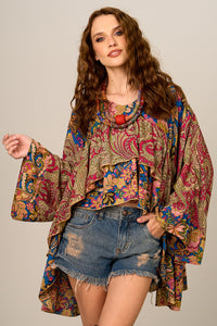 Bata Ampla Alongada Bordô Patchwork Yacamim B5