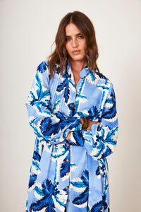 Chemise Midi Amplo Azul Estampa Tropical Yacamim P9