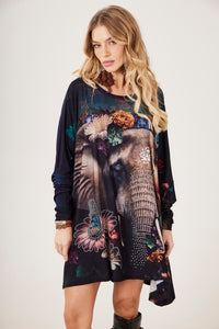 Bata Ampla Com Pedrinhas Estampa Exclusiva De Elefante Yacamim S8