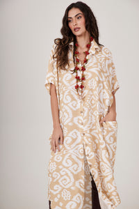 Chemise Midi Botões Mostarda Estampado Yacamim L6