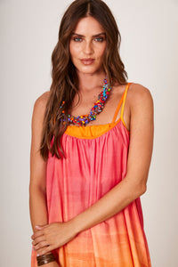 Vestido Midi De Alcinhas Rosa E Laranja Degradê Yacamim D16