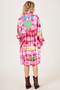 Chemise Ampla Estampa Love Rosa Tie Dye Yacamim L4