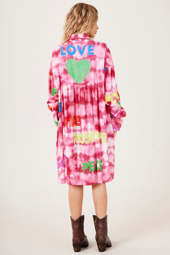 Chemise Ampla Estampa Love Rosa Tie Dye Yacamim L4