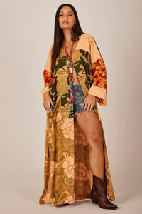 Kimono Longo Laranja Patchwork Yacamim J10