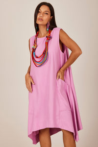 Vestido Curto De Linho Regata Lilás Yacamim C9 Liso